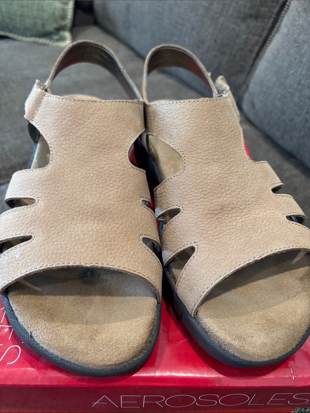 AEROSOLES Taupe Nubuck Slide Sandals - Picture 2 of 6